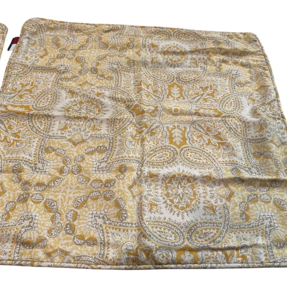Tommy Hilfiger Yellow Paisley Cotton Throw Pillow Covers Set of 2 Square 18x18